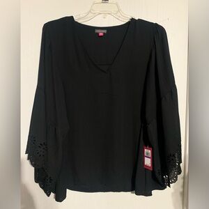 Vince Camuto Black Blouse with Eyelet Sleeves NWT